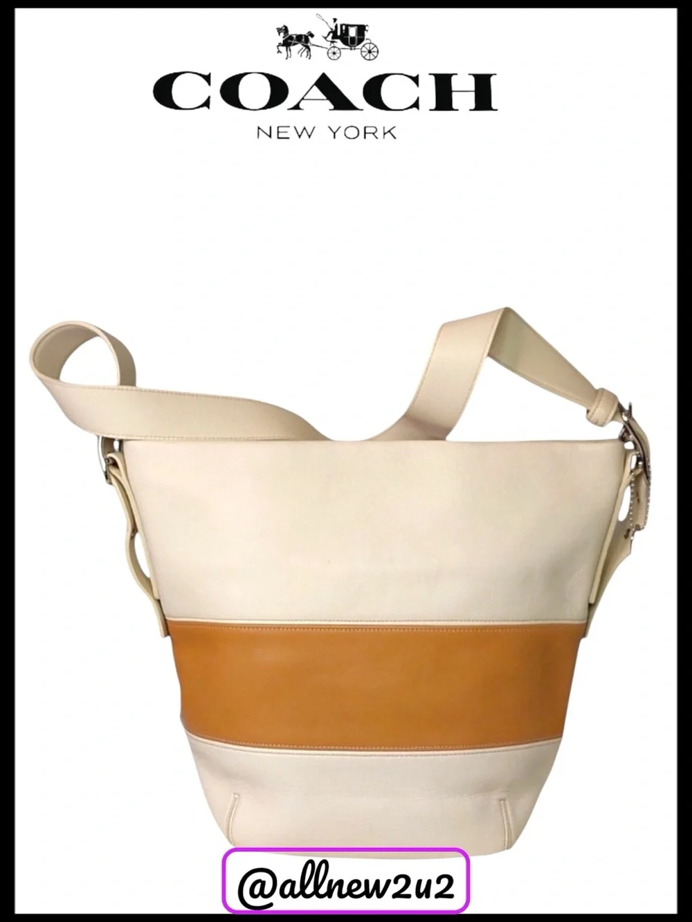 Coach Rugby Legacy Color Block Handbag Vintage Cream & Luggage Color Stripes - Picture 1 of 16